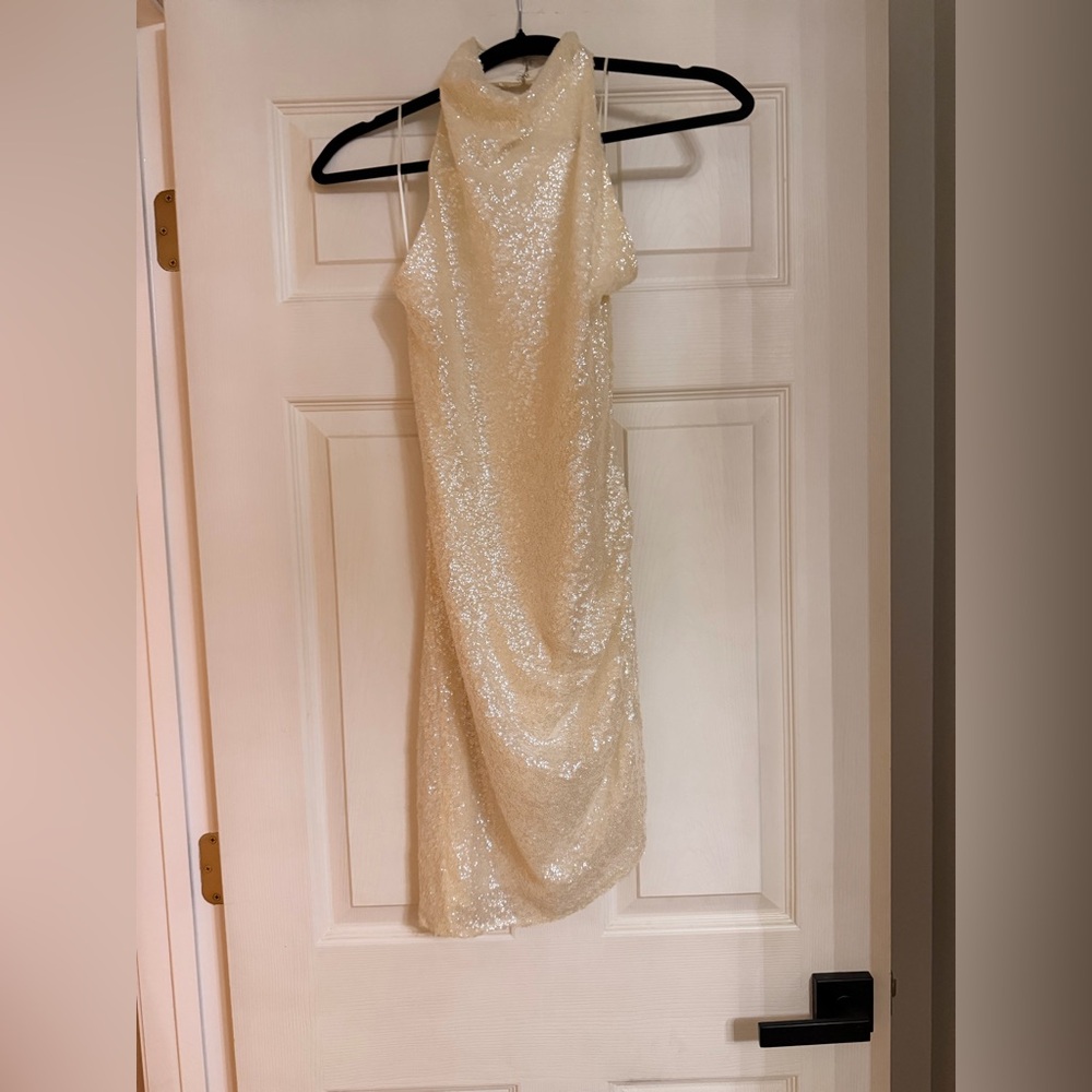 Amanda Uprichard Cream White Sparkly bachelorette bridal dress